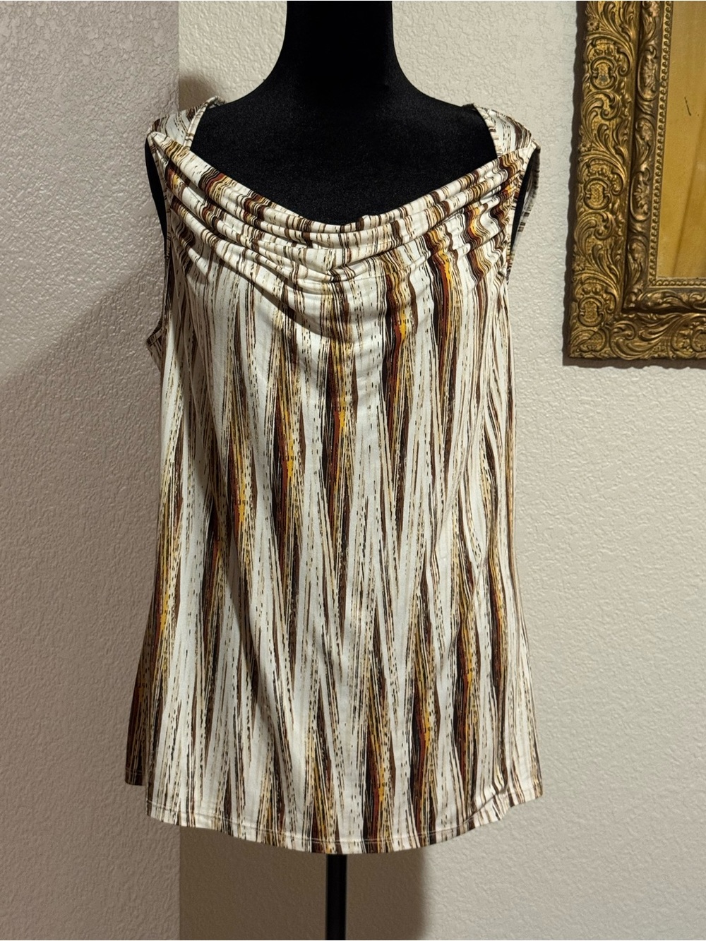 Worthington Sleeveless Cowl Neck Camisole in Ivory, Brown and Gold